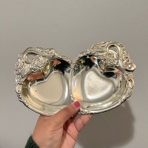 vintage heart shaped silver plated dishes